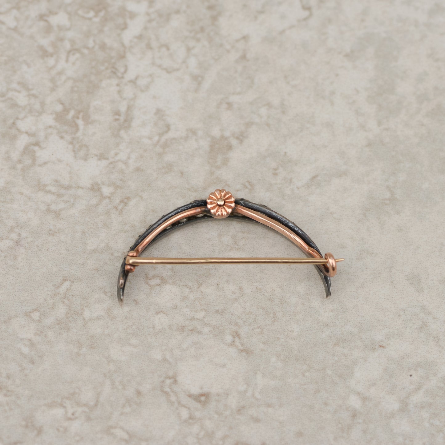 Victorian Old Mine Cut Diamond Crescent Moon Brooch