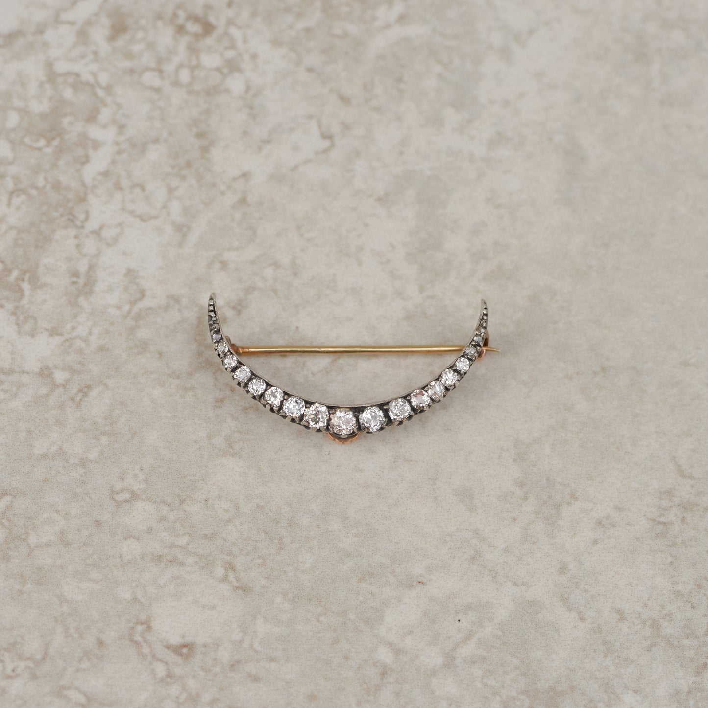 Victorian Old Mine Cut Diamond Crescent Moon Brooch