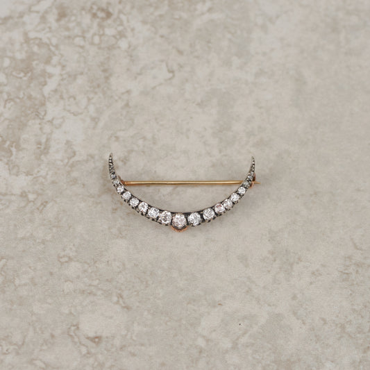 Victorian Old Mine Cut Diamond Crescent Moon Brooch