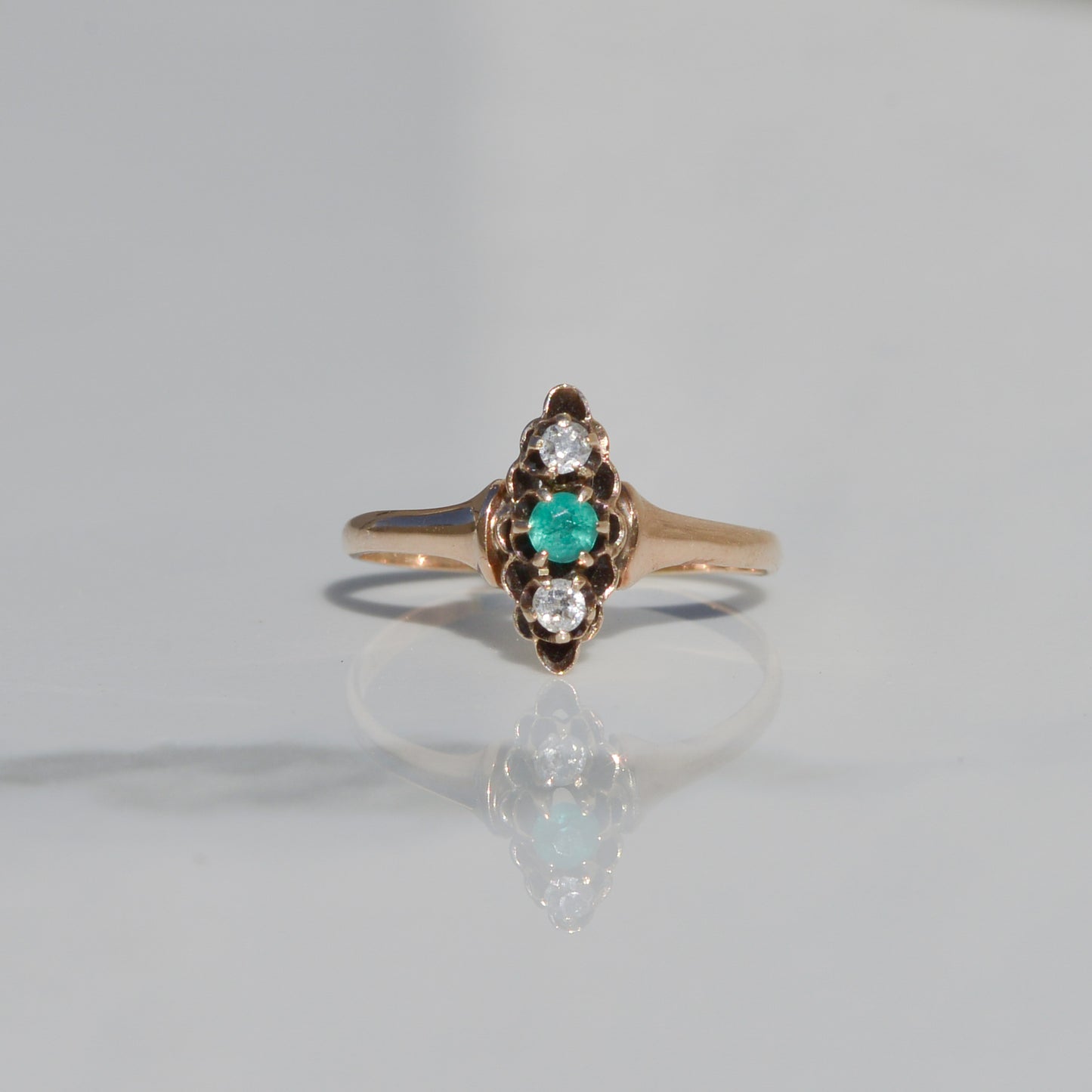 Antique Emerald and Diamond Ring Sz 7 14k