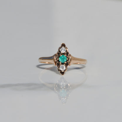 Antique Emerald and Diamond Ring Sz 7 14k