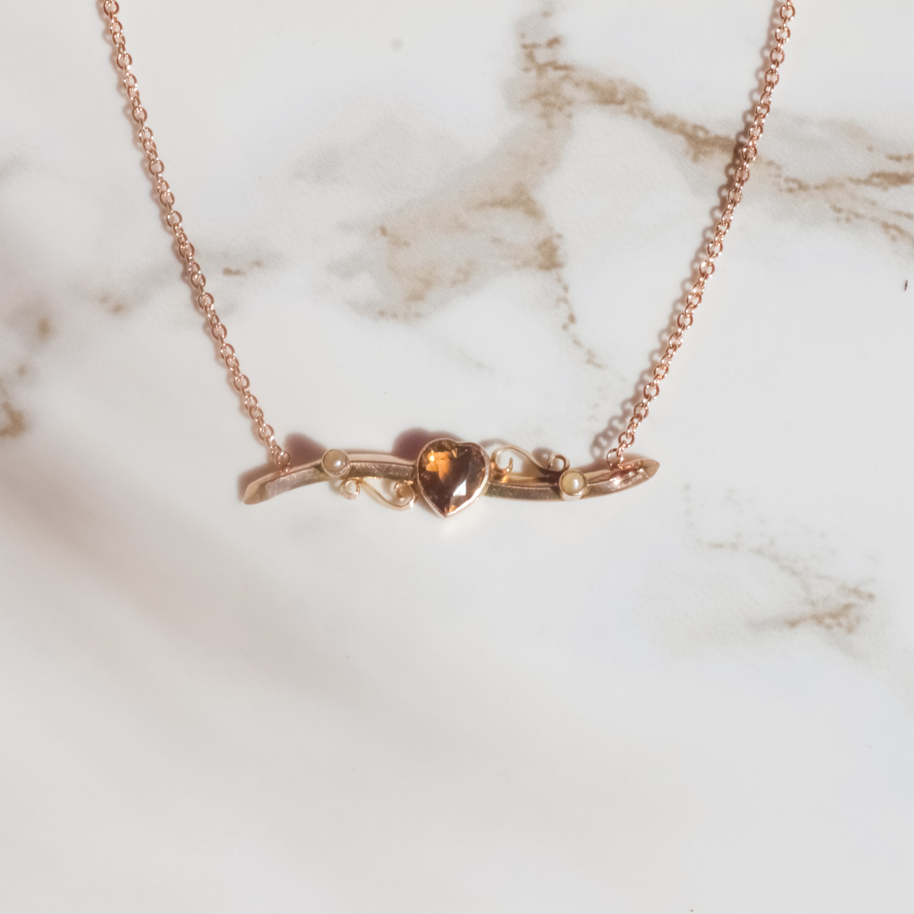 Antique Citrine Heart Brooch Necklace 19"