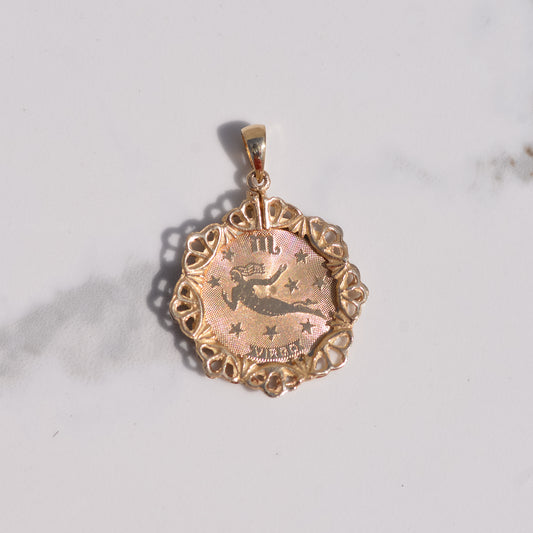 Vintage Virgo Medallion Charm 14k