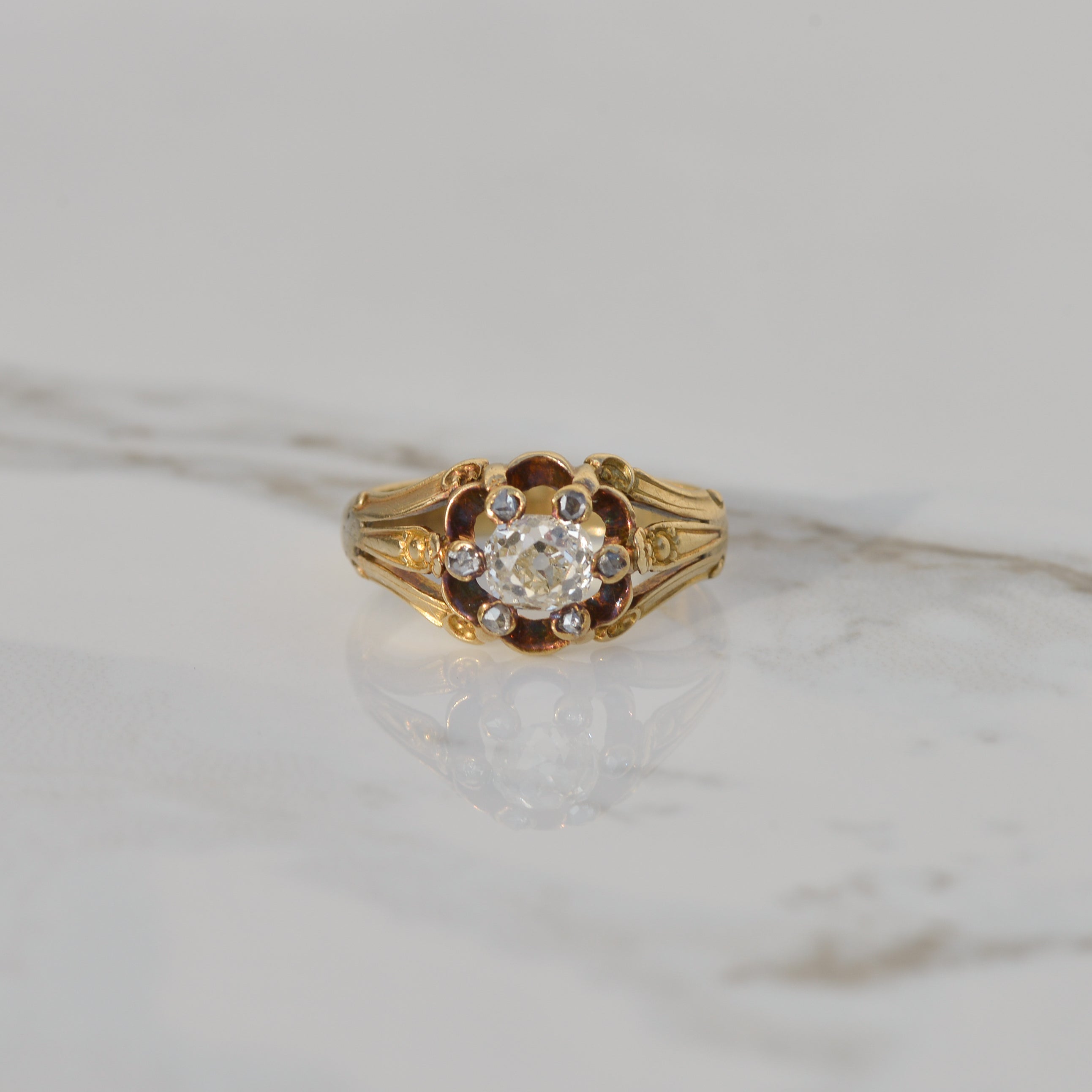 Victorian Belcher Set Old Mine Cut Ring