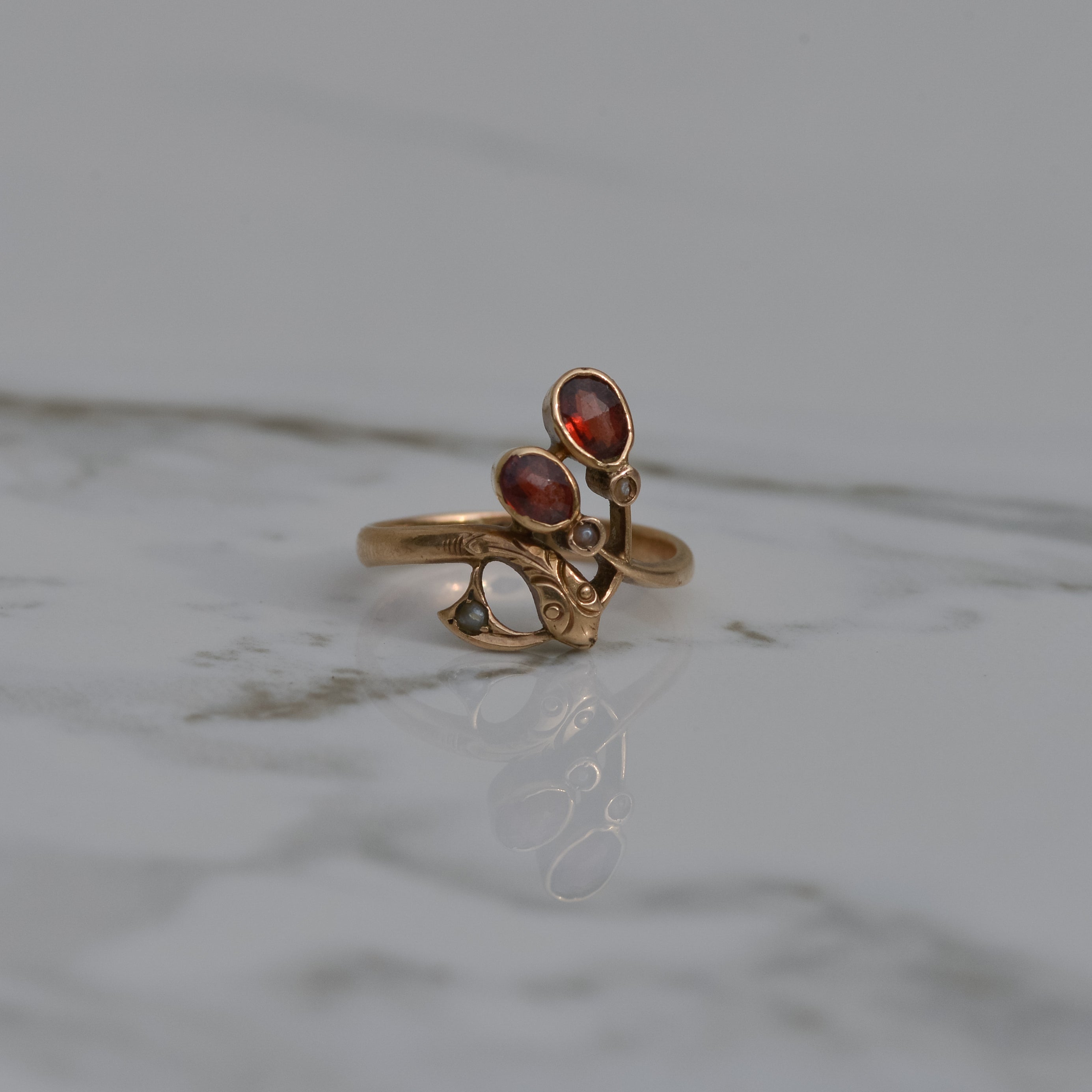Antique Victorian Garnet and Pearl Snake Ring