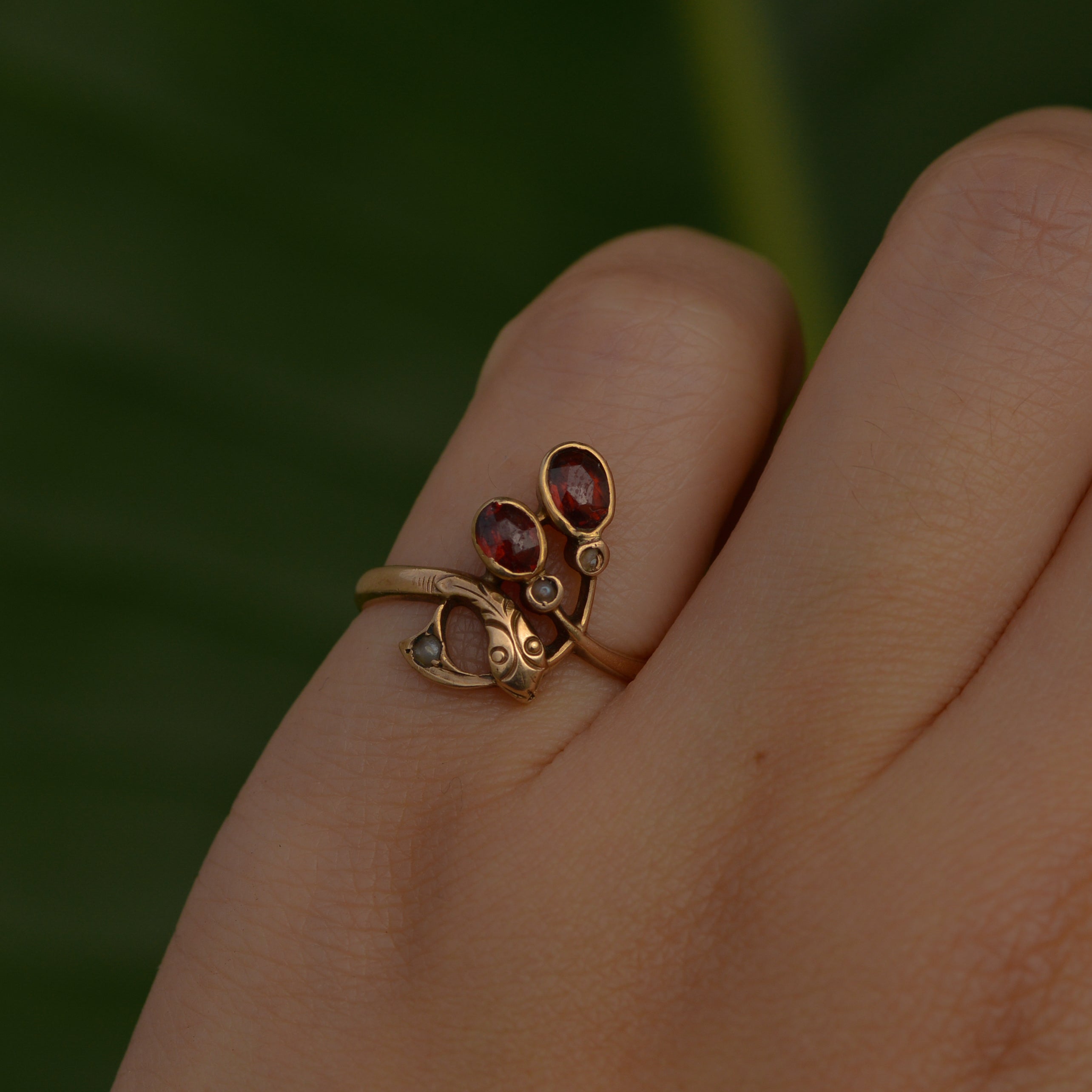 Antique Victorian Garnet and Pearl Snake Ring