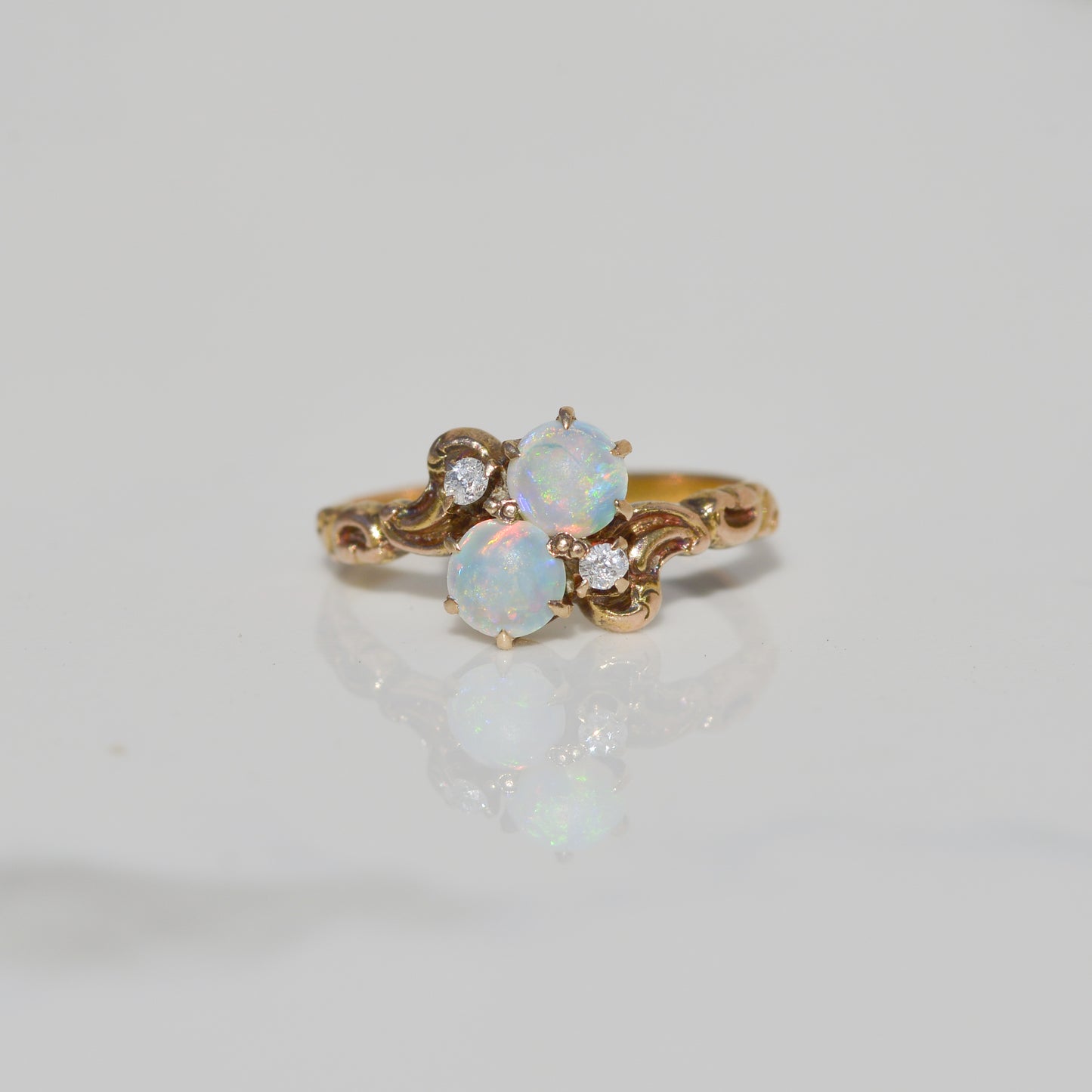 Victorian Opal and Diamond Ring Sz 5 3/4 14k