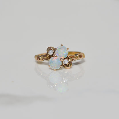 Victorian Opal and Diamond Ring Sz 5 3/4 14k