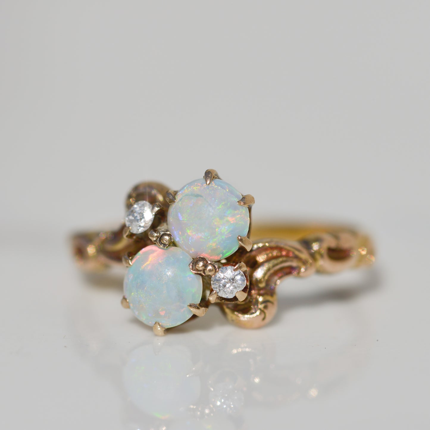 Victorian Opal and Diamond Ring Sz 5 3/4 14k