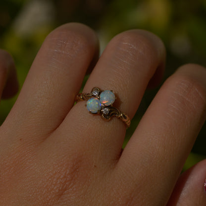 Victorian Opal and Diamond Ring Sz 5 3/4 14k