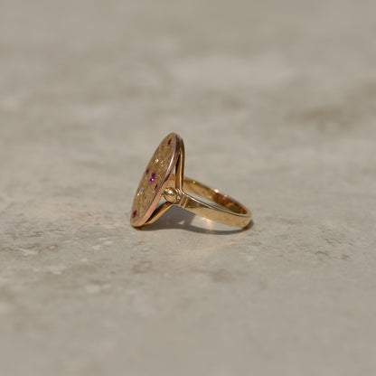 Victorian Engraved Ruby and Diamond Signet