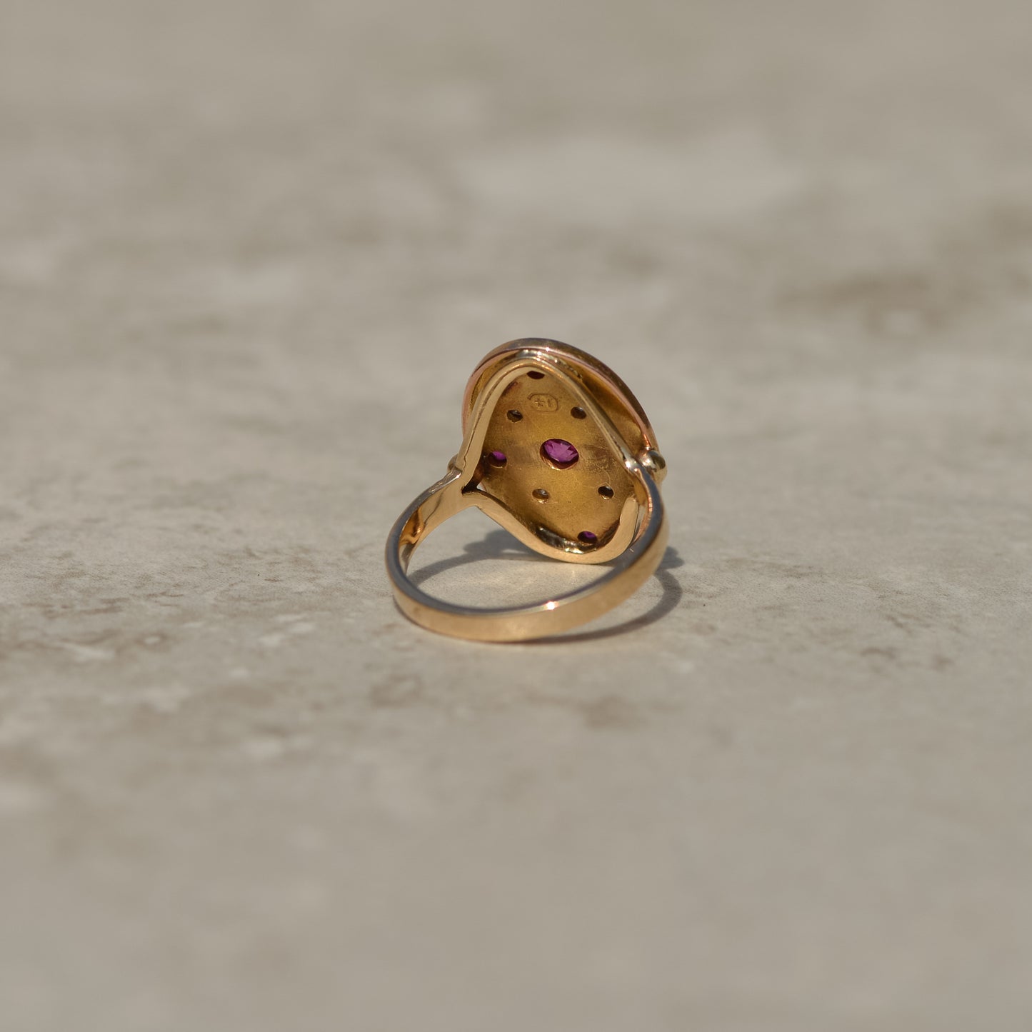Victorian Engraved Ruby and Diamond Signet