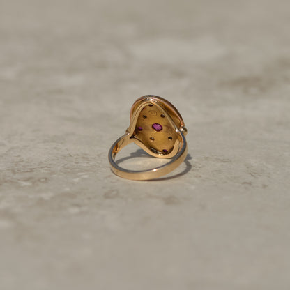 Victorian Engraved Ruby and Diamond Signet