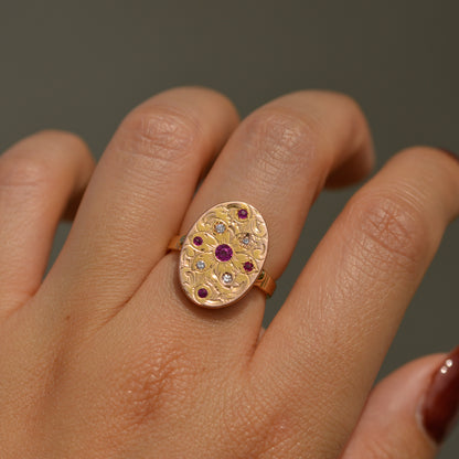 Victorian Engraved Ruby and Diamond Signet