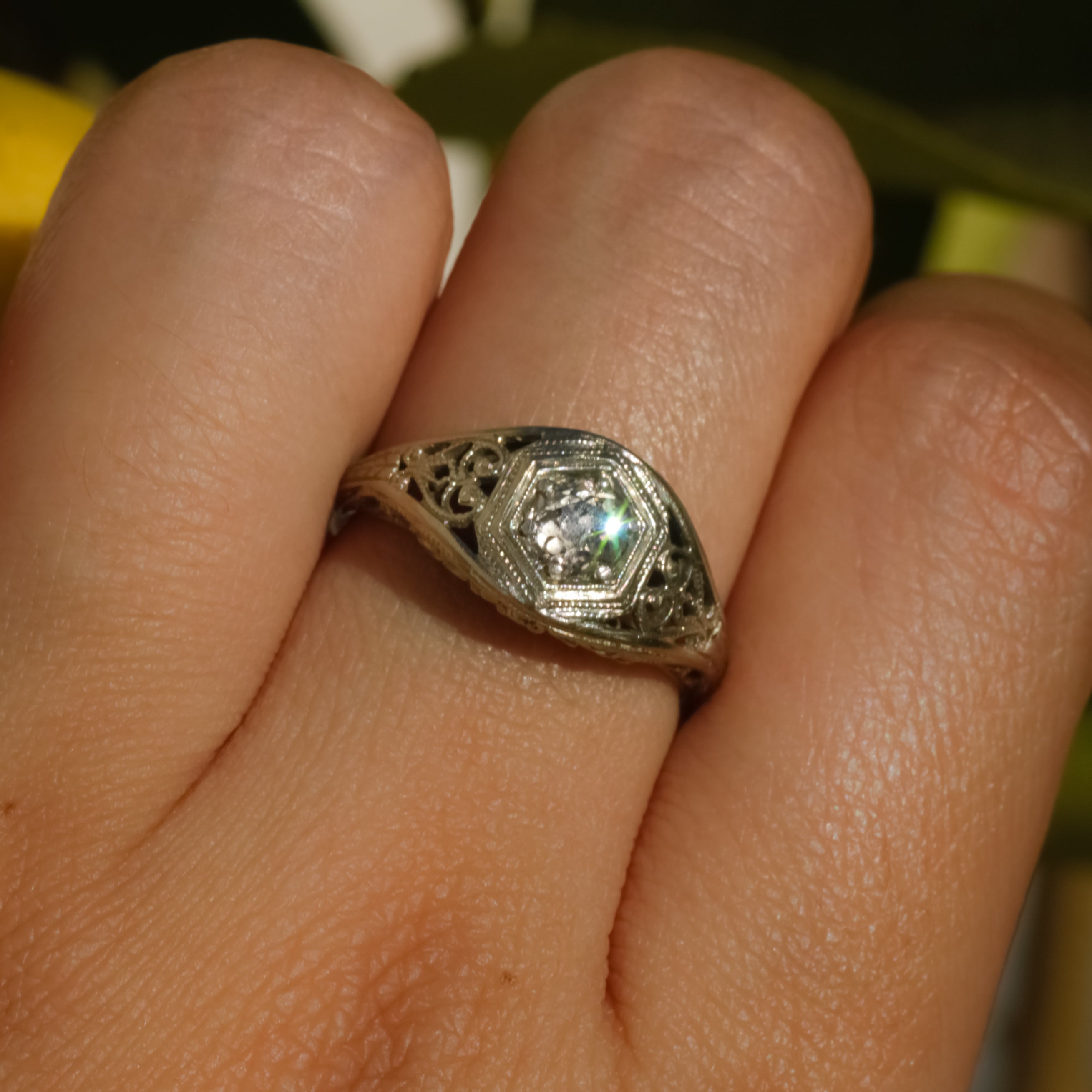 Art Deco Filigree Solitaire Diamond Ring