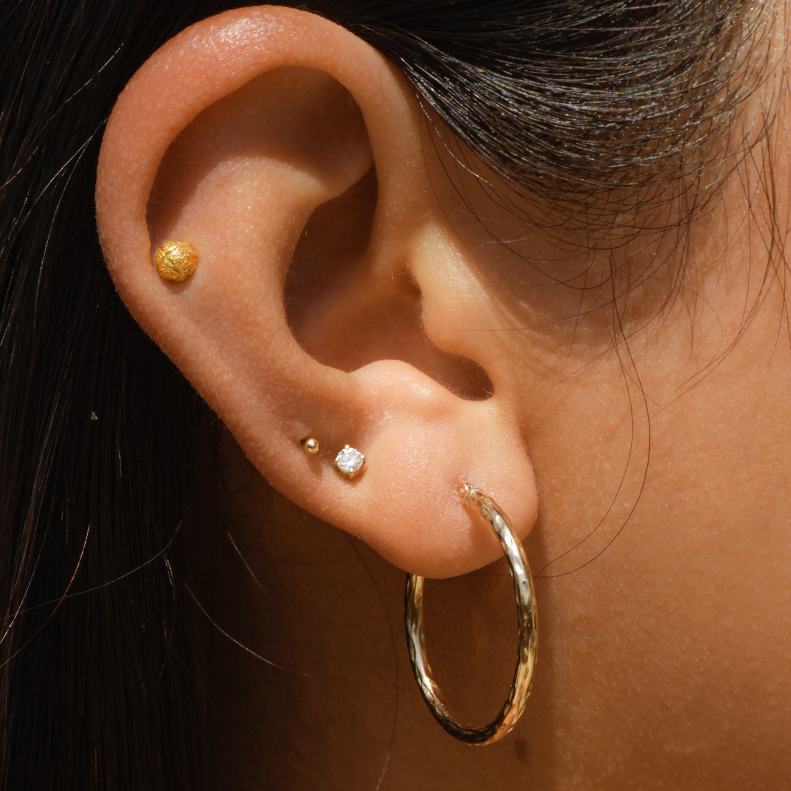 Vintage Diamond Cut Textured Hoop Earrings 10k