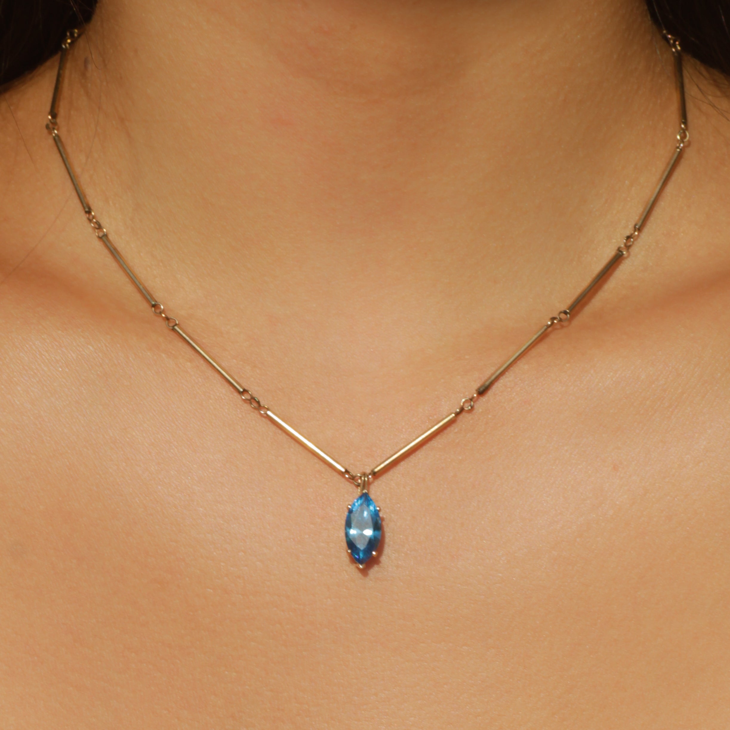 Vintage Marquise Topaz Pendant 14k