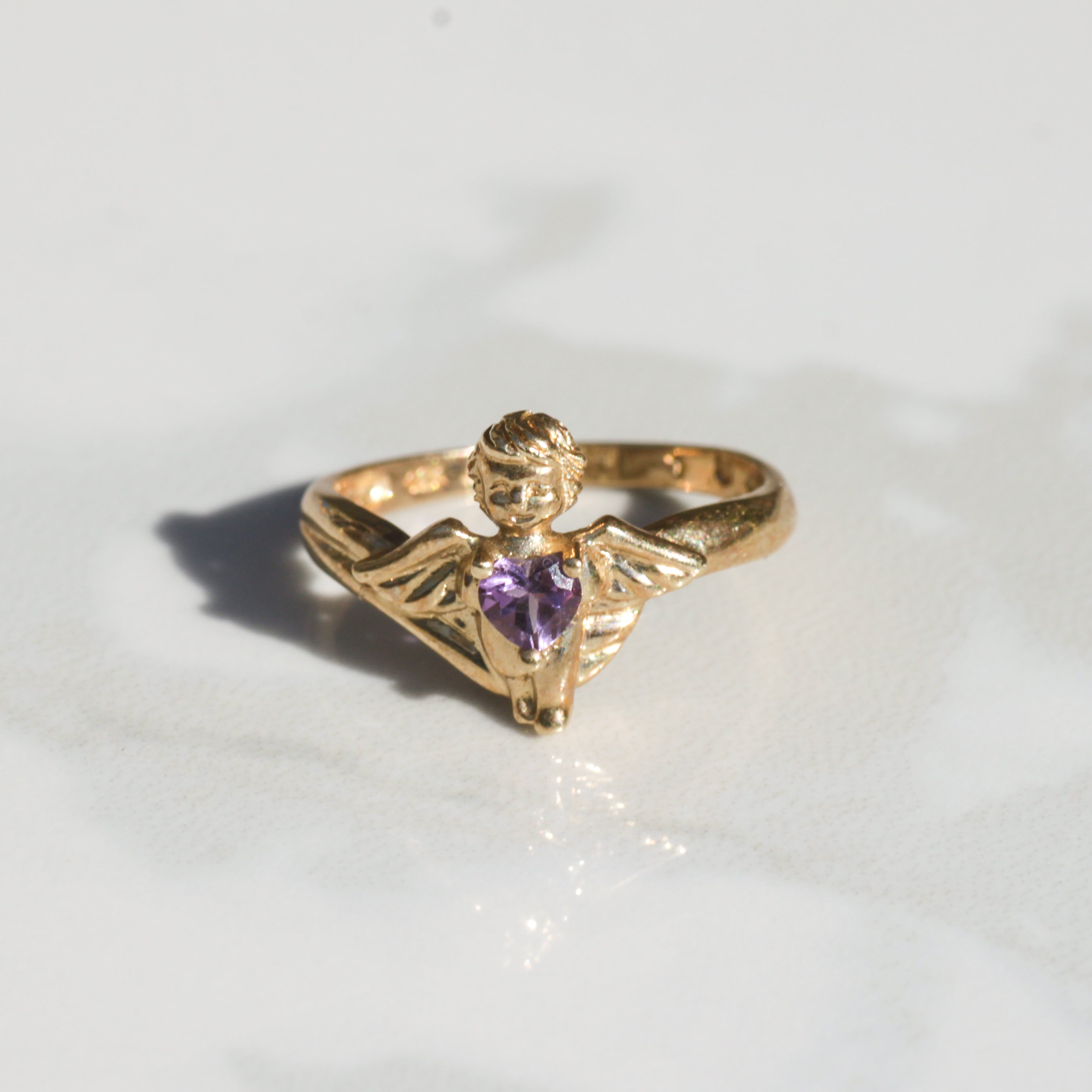 Vintage Amethyst Heart Angel Ring 10k Sz 7