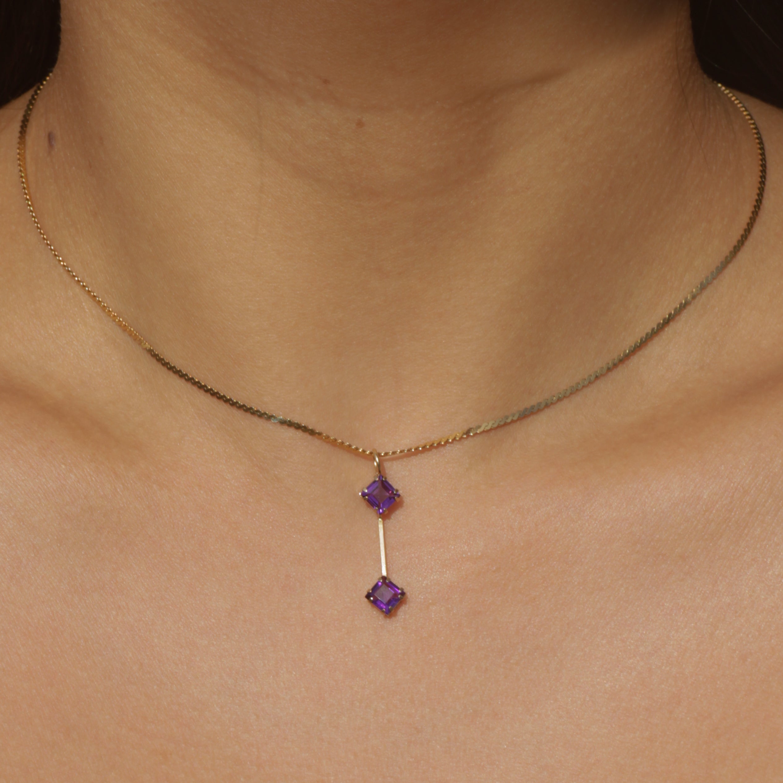 Vintage Double Amethyst Drop Pendant 10k