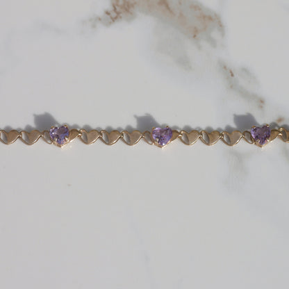 Vintage Amethyst Heart Bracelet 10k Gold