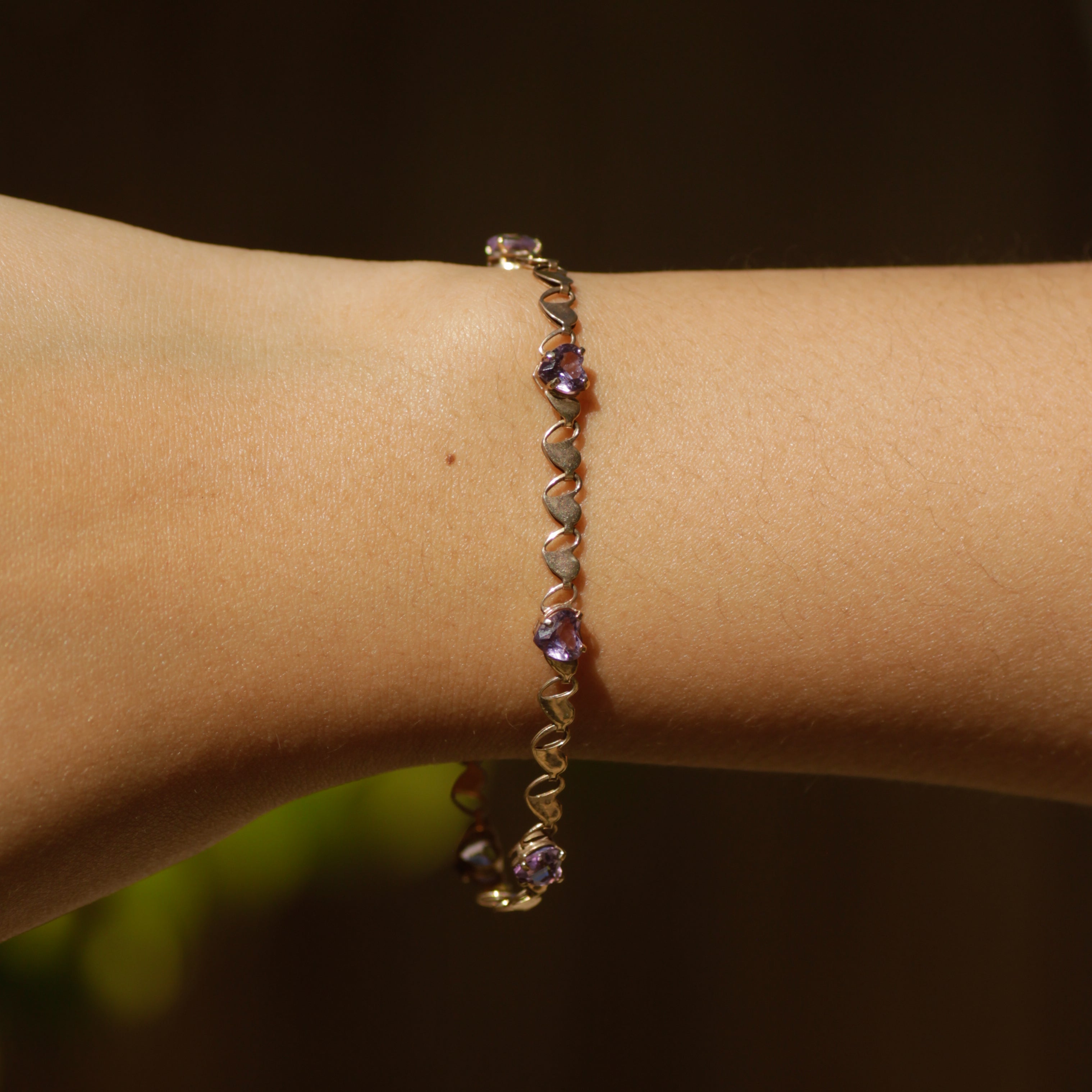 Vintage Amethyst Heart Bracelet 10k Gold