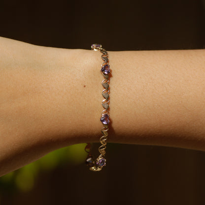 Vintage Amethyst Heart Bracelet 10k Gold