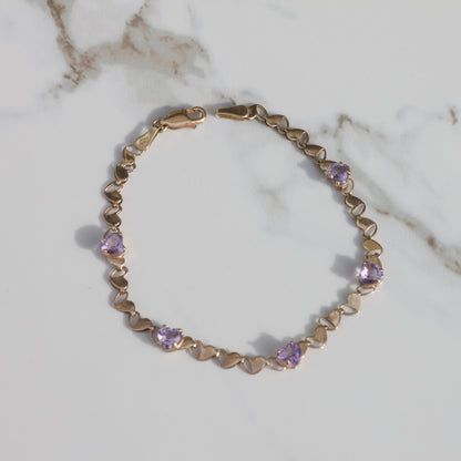 Vintage Amethyst Heart Bracelet 10k Gold