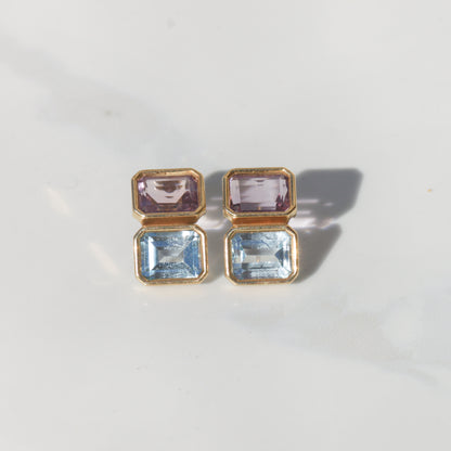 Vintage 14k Amethyst & Topaz Stud Earrings