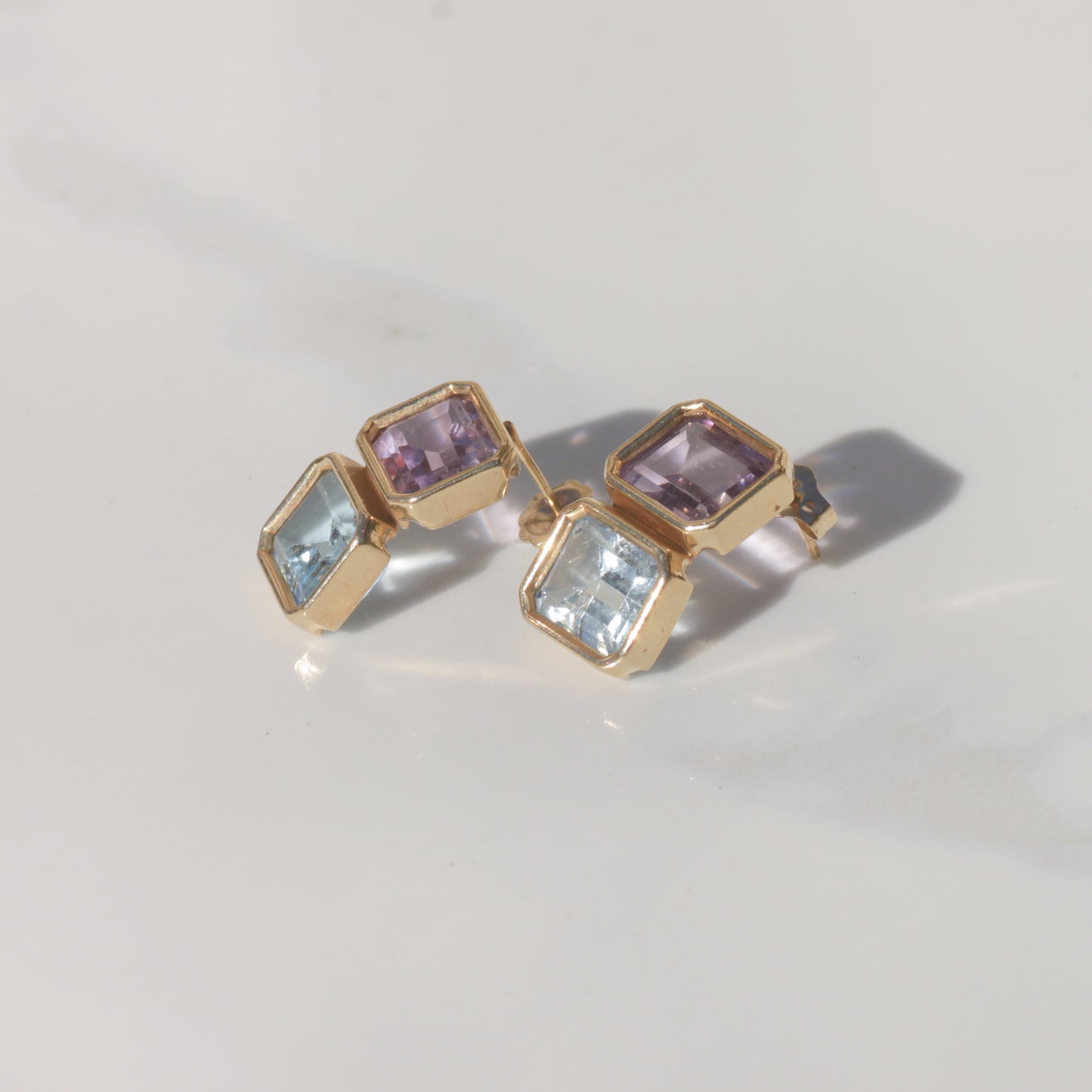 Vintage 14k Amethyst & Topaz Stud Earrings