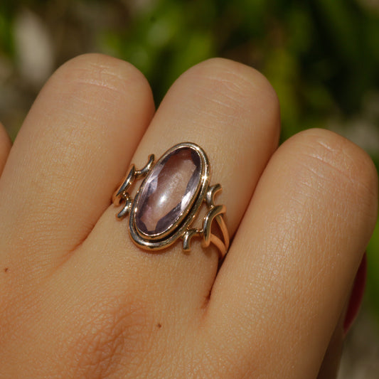 Antique Buff Top Amethyst Ring 14k Sz 6