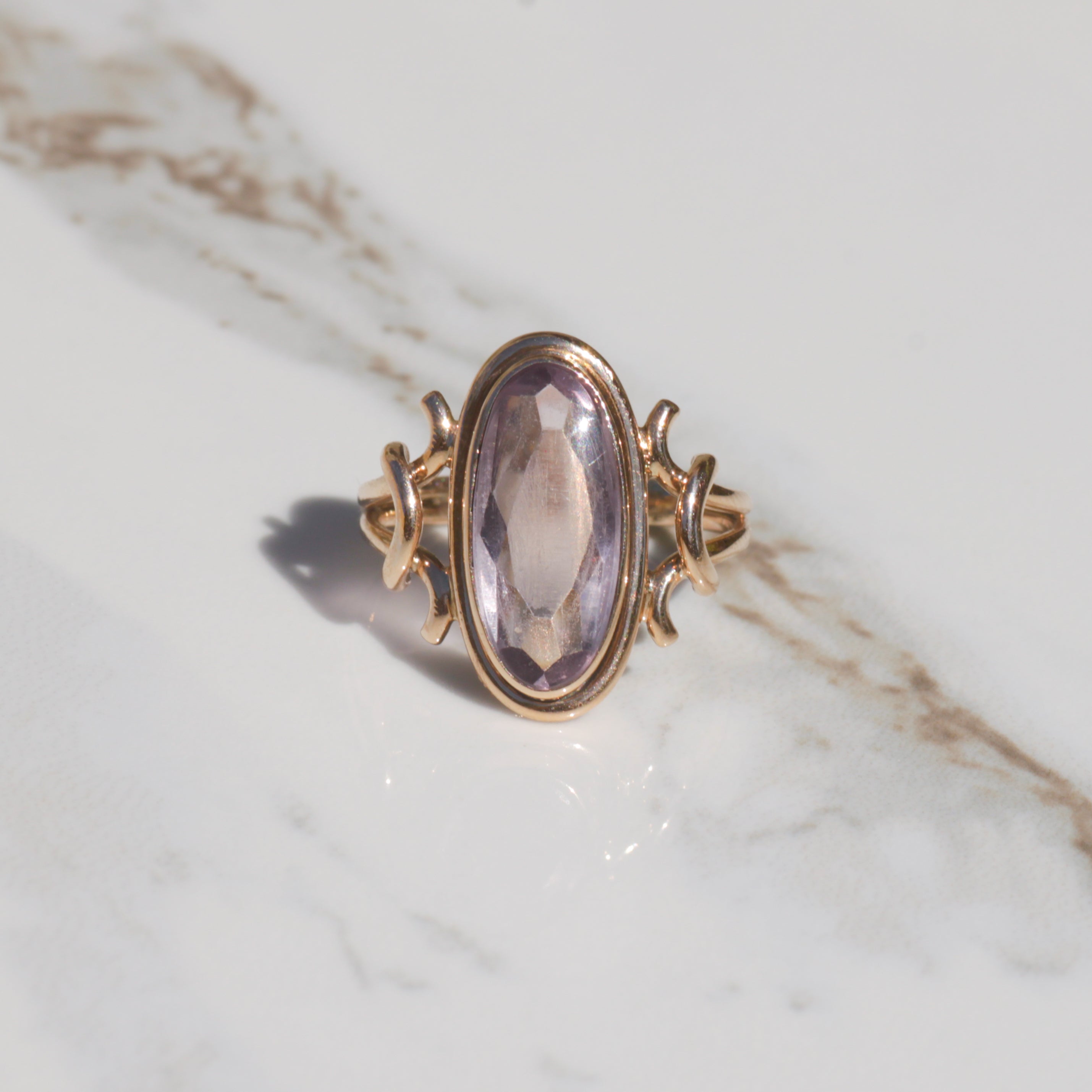 Antique Buff Top Amethyst Ring 14k Sz 6