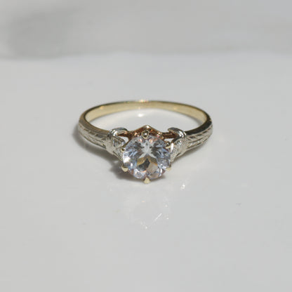 Art Deco Aquamarine Solitaire Ring 10k Gold Sz 5 1/2