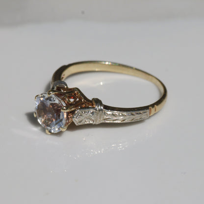 Art Deco Aquamarine Solitaire Ring 10k Gold Sz 5 1/2