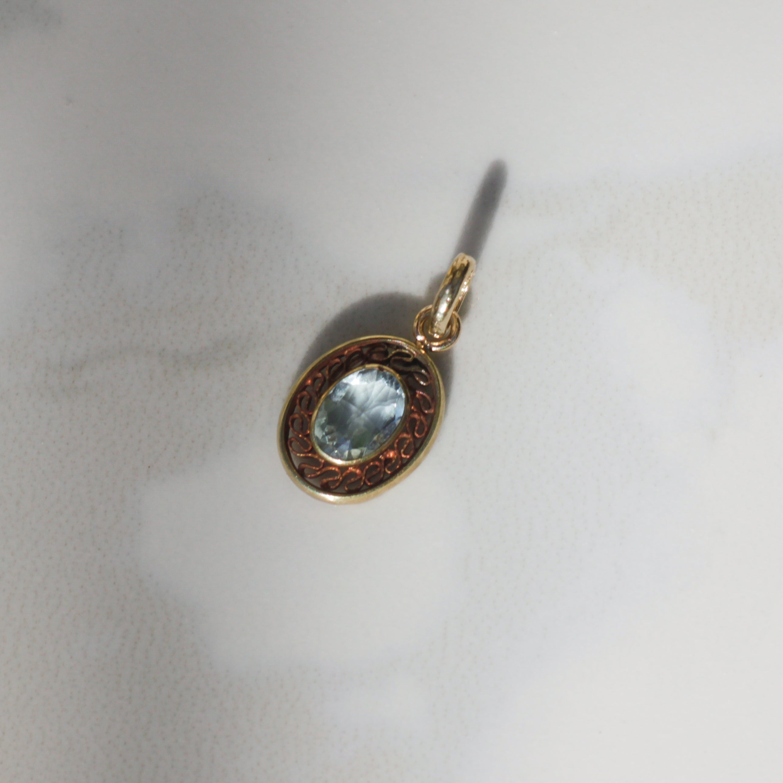 Vintage Aquamarine Filigree Stick Pin Conversion Pendant 14k Gold