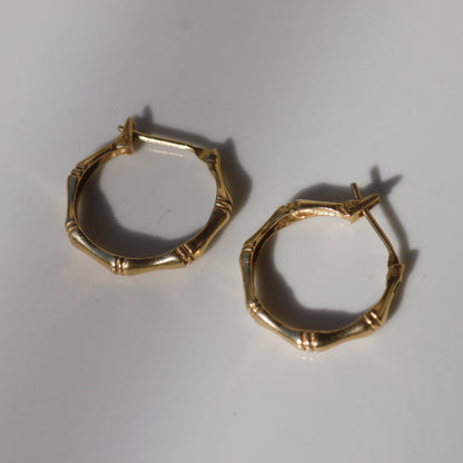 Vintage Small Bamboo Hoop Earrings 14k