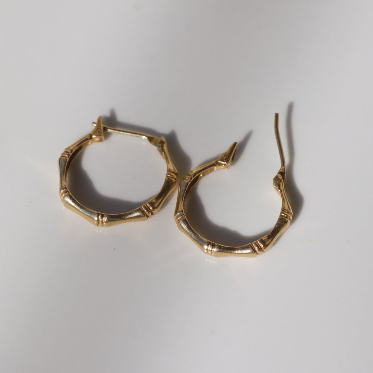 Vintage Small Bamboo Hoop Earrings 14k