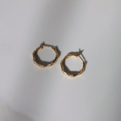 Vintage Small Bamboo Hoop Earrings 14k