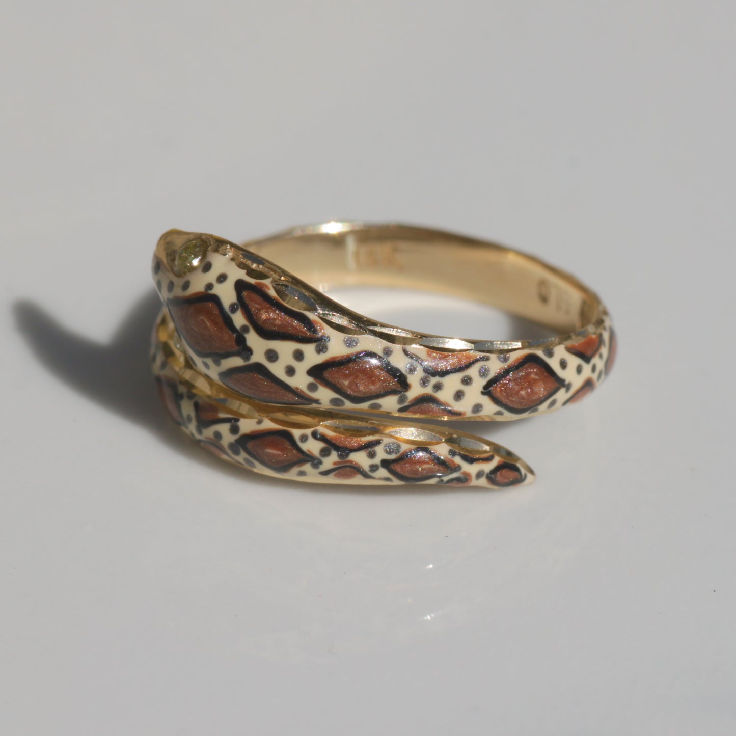 Vintage Brown Enamel Snake Ring 14k Gold Sz 6 3/4