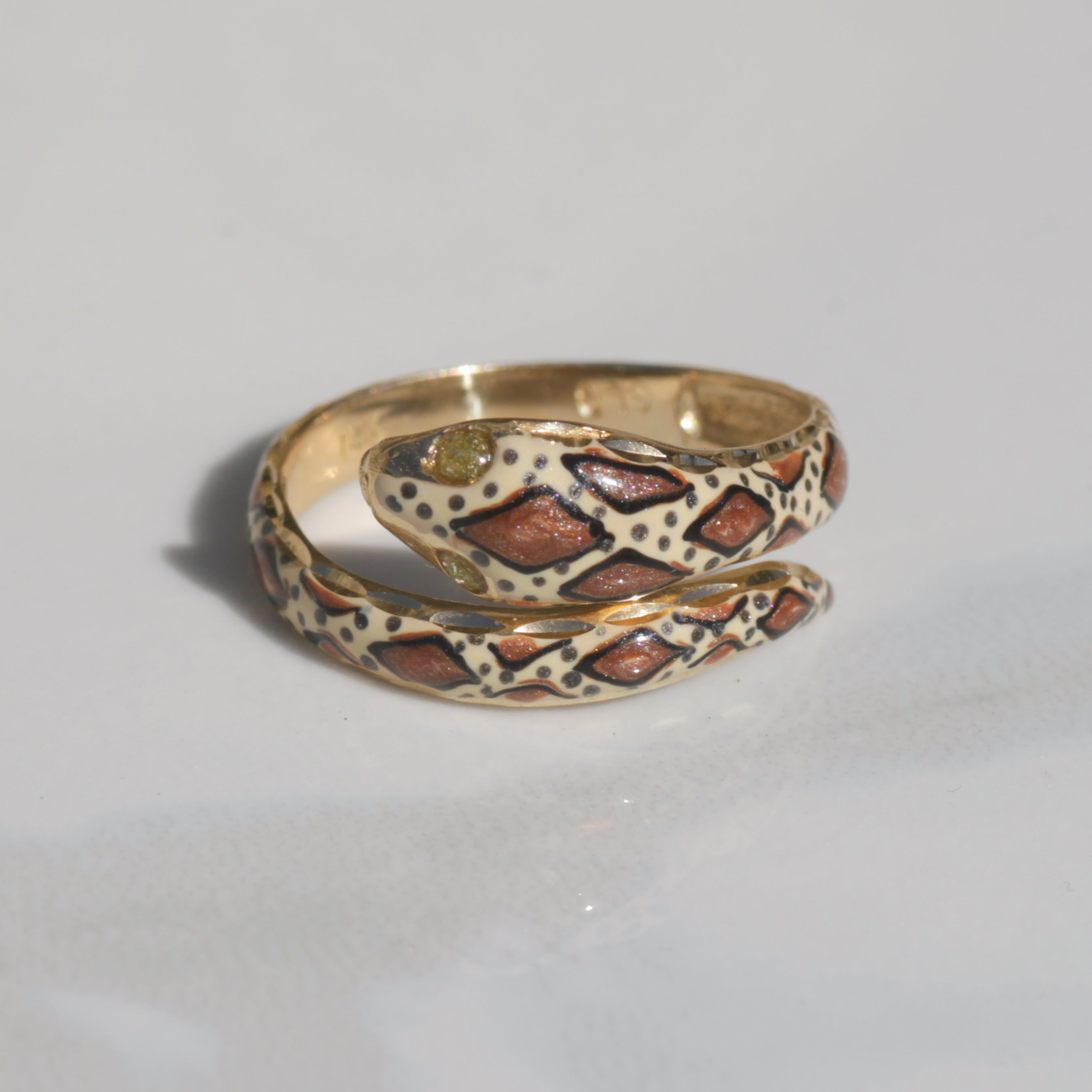 Vintage Brown Enamel Snake Ring