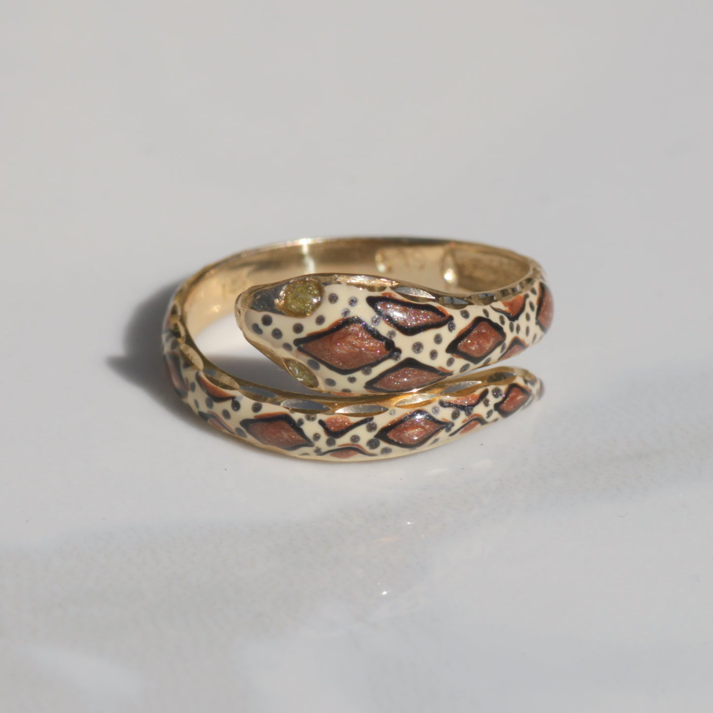 Vintage Brown Enamel Snake Ring 14k Gold Sz 6 3/4