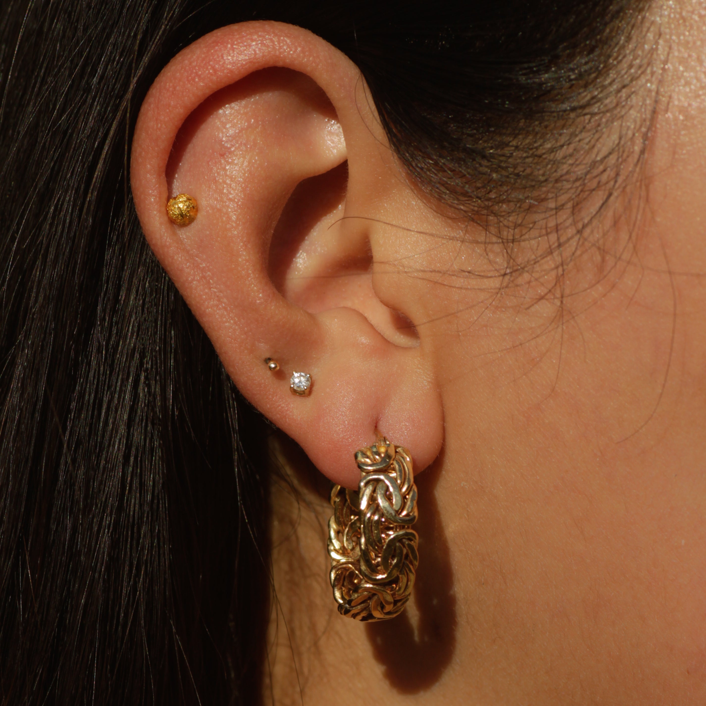 Vintage Byzantine Hoop Earrings 14k
