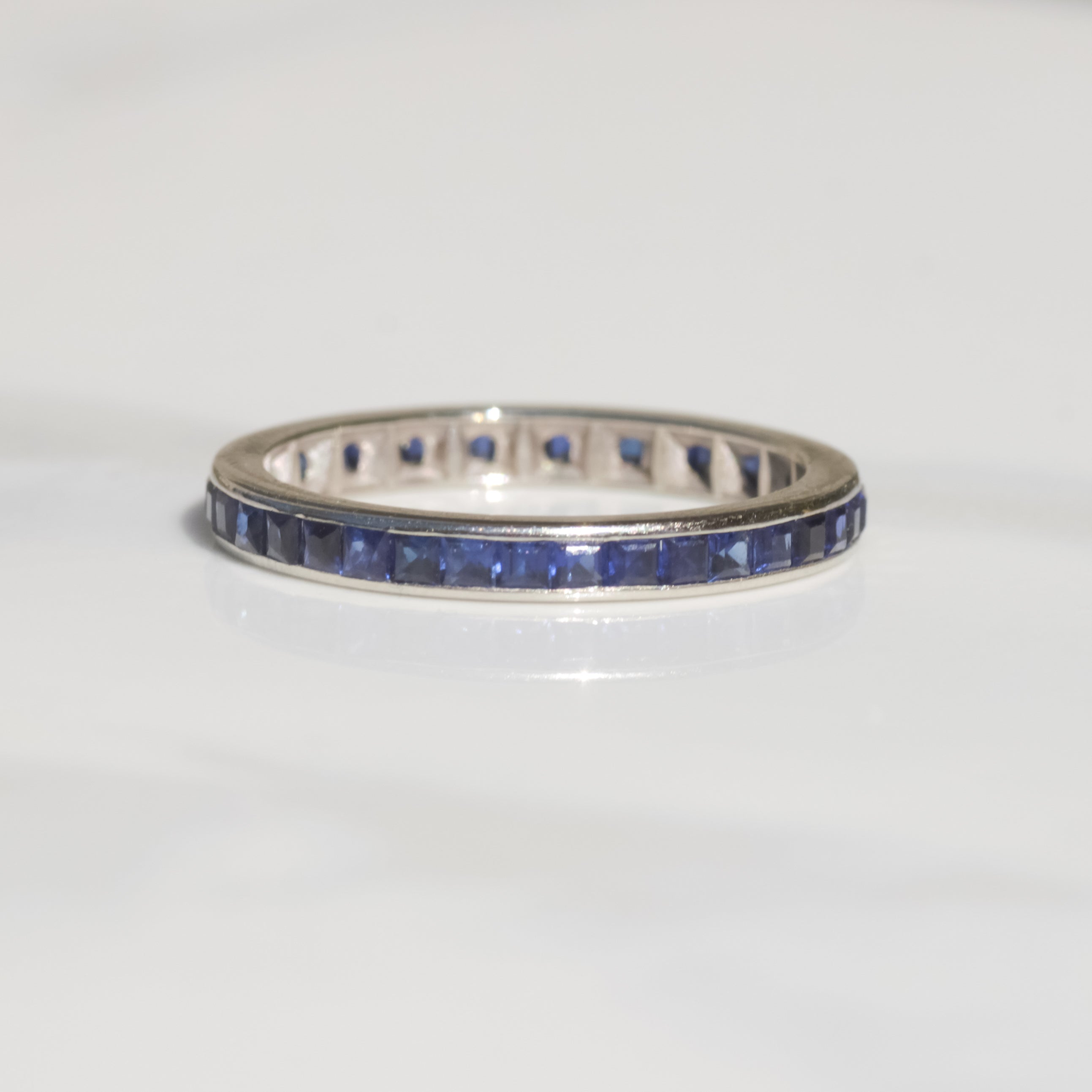 Vintage Calibre Cut Sapphire Eternity Band 14k Gold Sz 7 1/2