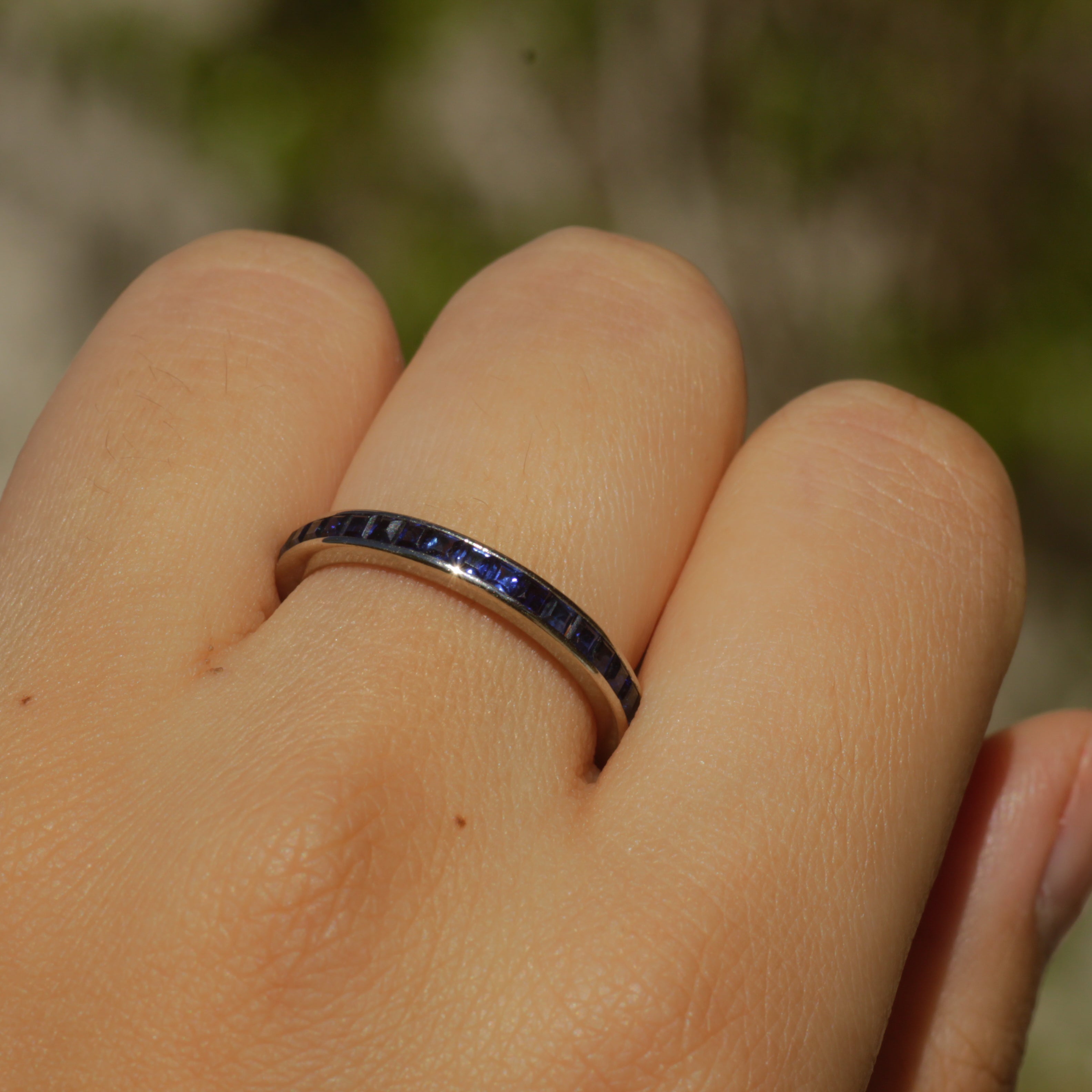 Vintage Calibre Cut Sapphire Eternity Band 14k Gold Sz 7 1/2