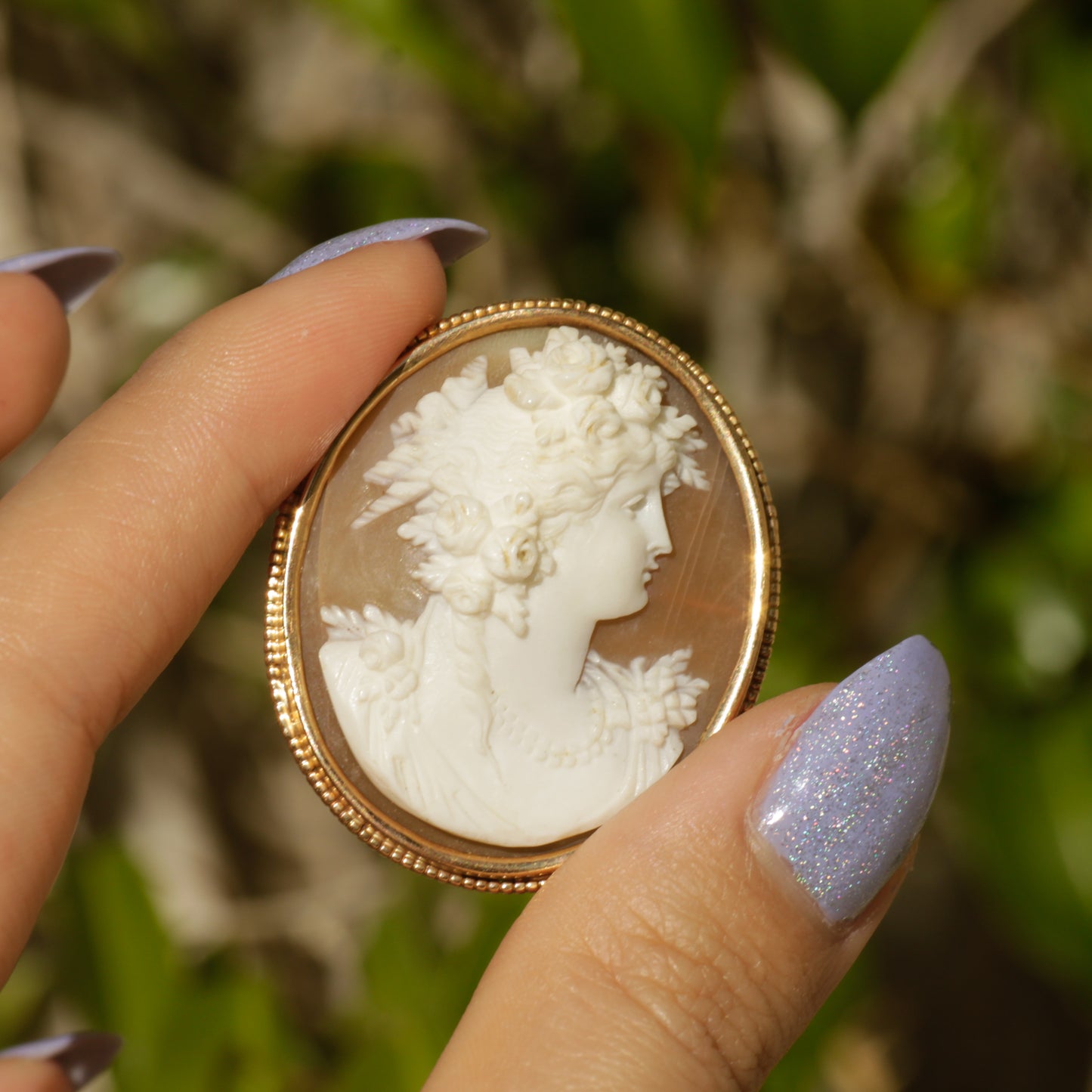 Antique Shell Cameo Brooch 14k Gold