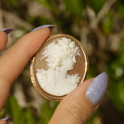 Antique Shell Cameo Brooch 14k Gold