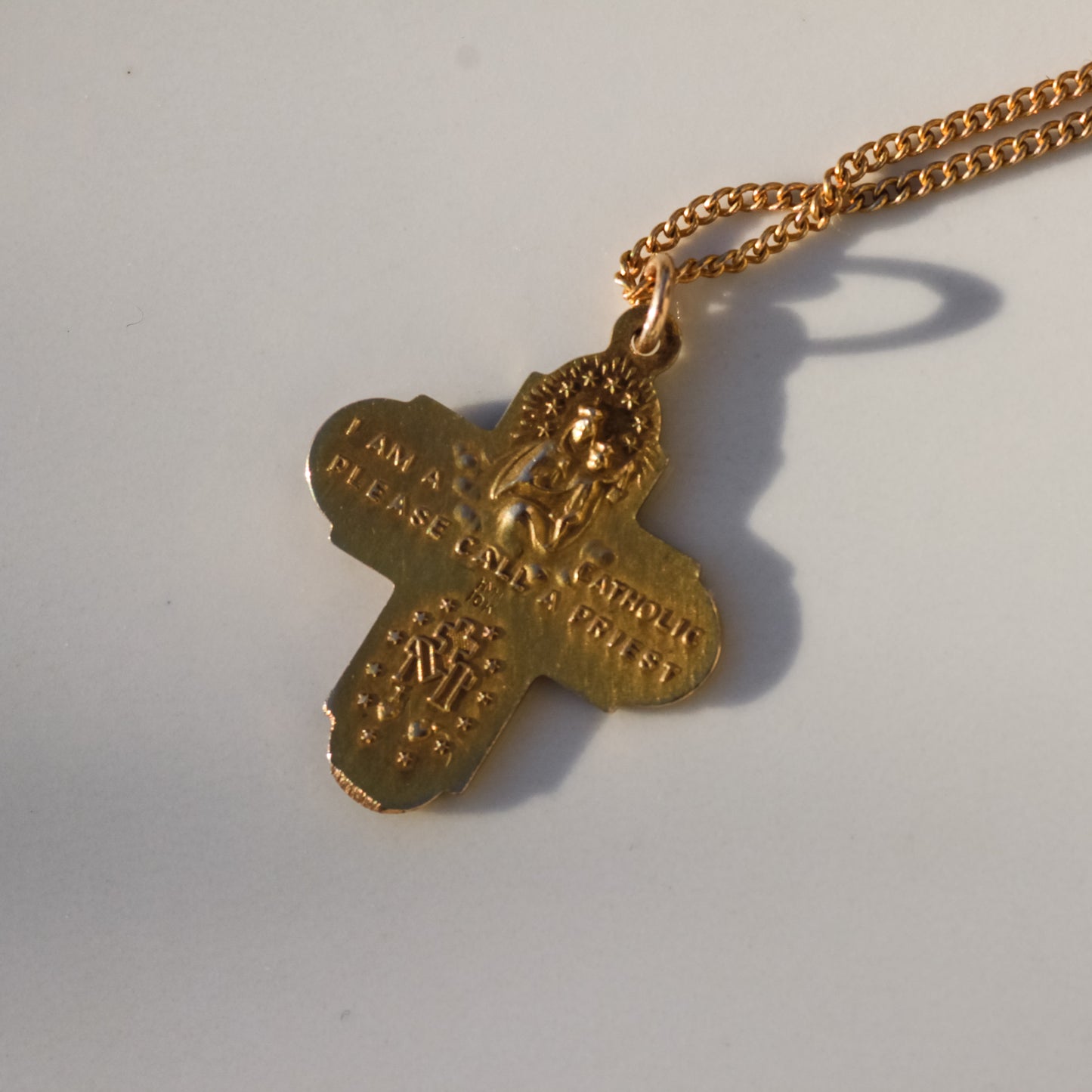 Vintage Catholic Cross Necklace 18.5" 10k Gold