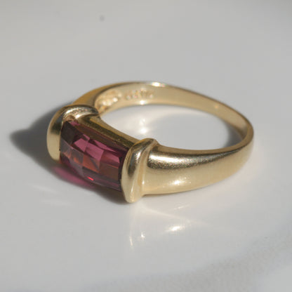 Vintage Checkerboard Rubellite Tourmaline Ring 14k Gold Sz 6 1/2