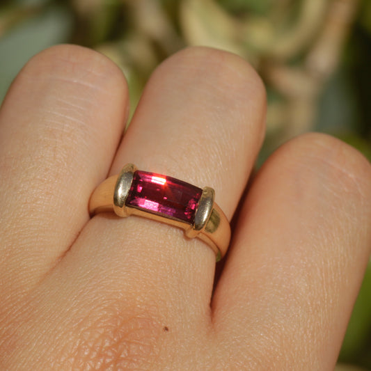 Vintage Checkerboard Rubellite Tourmaline Ring 14k Gold Sz 6 1/2