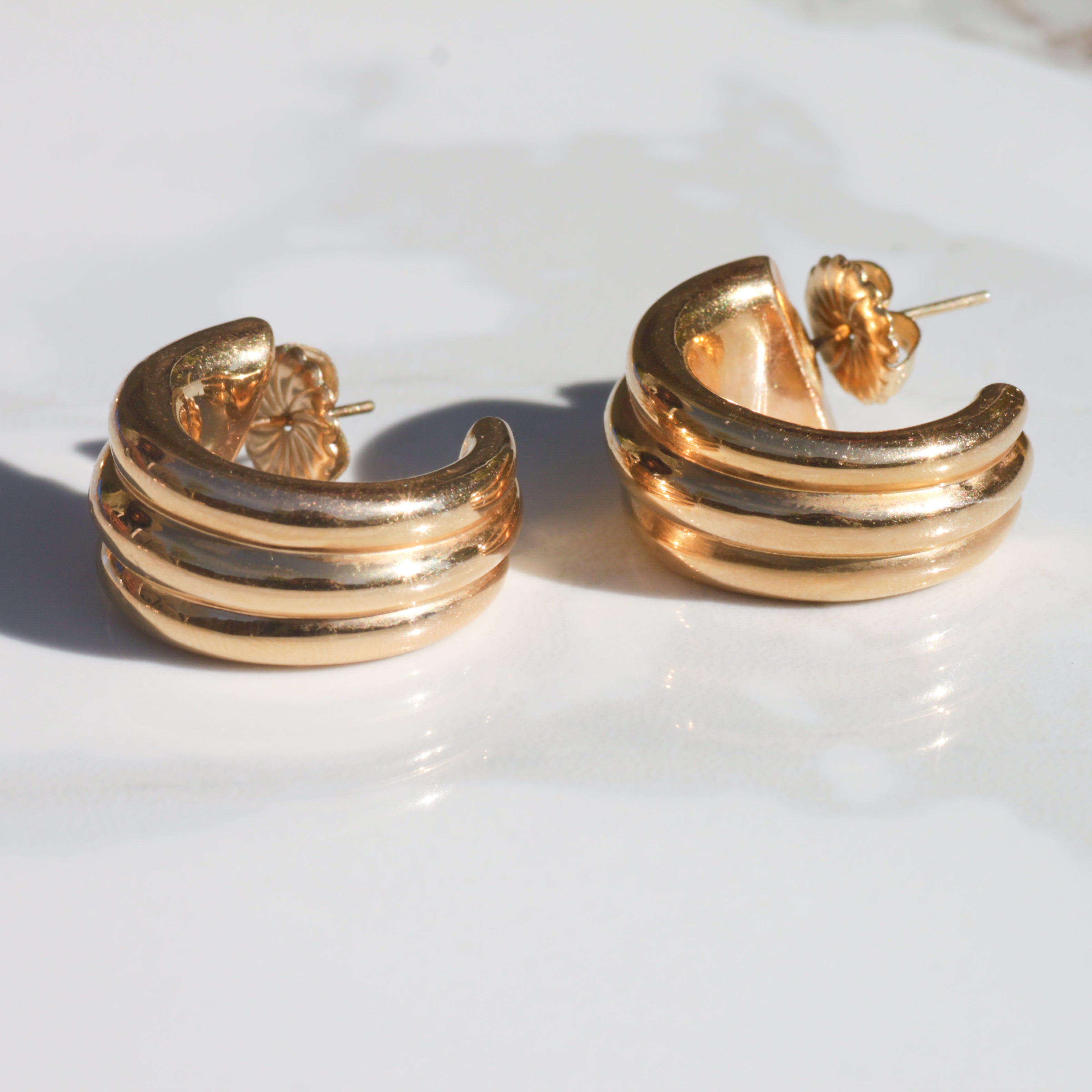 Vintage Chunky Hoop Earrings 14k Gold