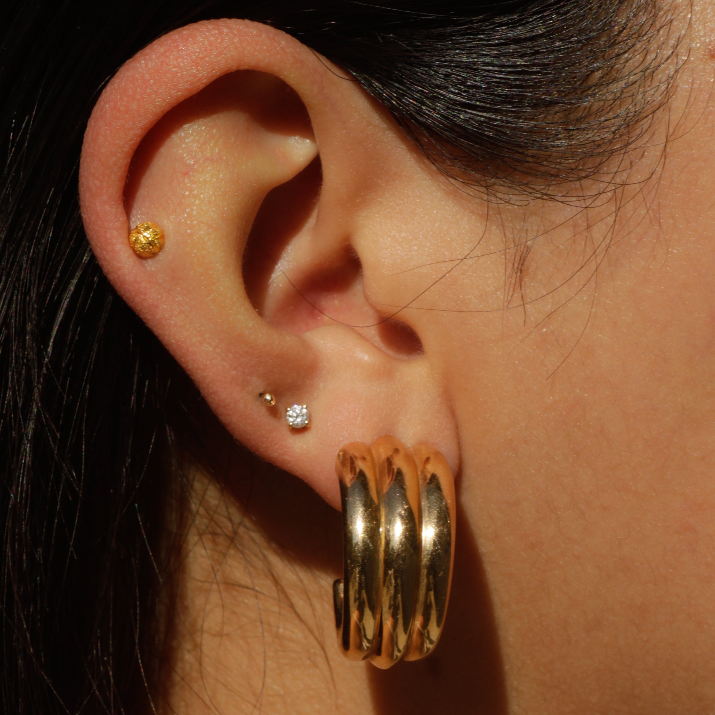 Vintage Chunky Hoop Earrings 14k Gold